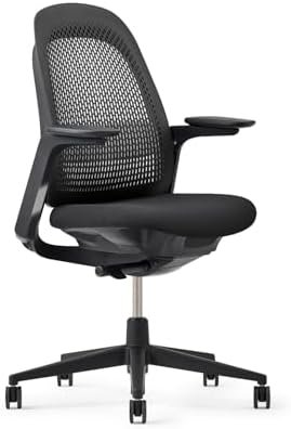 Haworth Breck Ergonomic Office Chair, Home Office Desk Chair, Coal | Computer Desk Chair with Height-Adjustable Lumbar Support, Black Trim, and 4D-Arms
