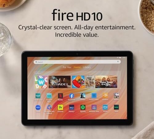 Amazon Fire HD 10 tablet, built for relaxation, 10.1″ vibrant Full HD screen, octa-core processor, 4 GB RAM, 32 GB, Black