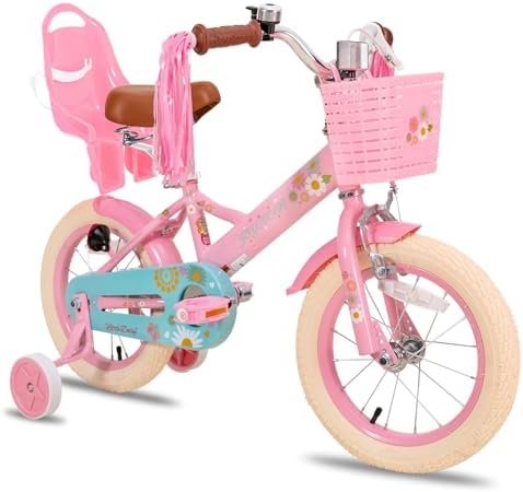 JOYSTAR Little Daisy Kids Bike for Girls Boys Ages 2-10 Years, 12 14 16 20 Inch Girls Bikes with Doll Bike Seat & Streamers, Boys Bike with Flag & Number Plate, Multiple Colors